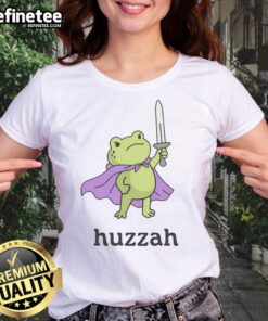 Premium Huzzah Frog Ladies Tee featuring a vibrant frog graphic, perfect for casual outfits and nature lovers.