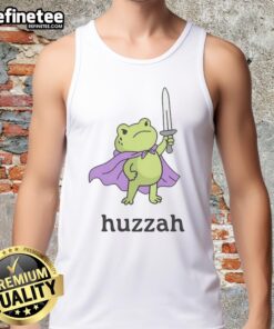 Premium Huzzah Frog Tank Top featuring a playful frog design, perfect for casual summer wear and unique fashion statements.
