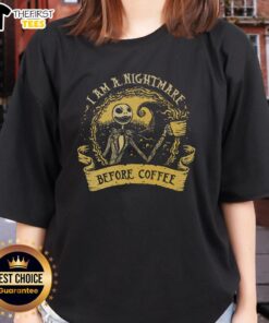 Premium 'I Am A Nightmare Before Coffee' Ladies Tee featuring a fun coffee-themed graphic, perfect for coffee lovers.