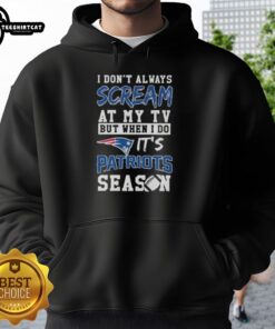Premium New England Patriots hoodie with 'I Don't Always Scream at My TV' design, perfect for football fans.