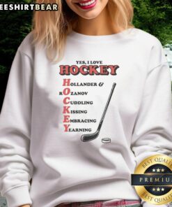 Premium I Love Hockey Acronym Sweatshirt in black, showcasing a stylish design for hockey fans and enthusiasts.