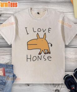 Premium I Love Horse Meme washed t-shirt featuring a fun horse graphic, perfect for horse lovers and meme enthusiasts.