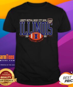 Premium Illinois Fighting Illini 2025 Liberty Mutual Music City Bowl Logo T-Shirt featuring vibrant team colors and design.