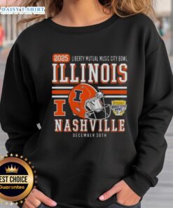 Alt Text: Premium Illinois Fighting Illini Football 2025 Liberty Mutual Music City Sweatshirt in vibrant orange and navy blue.