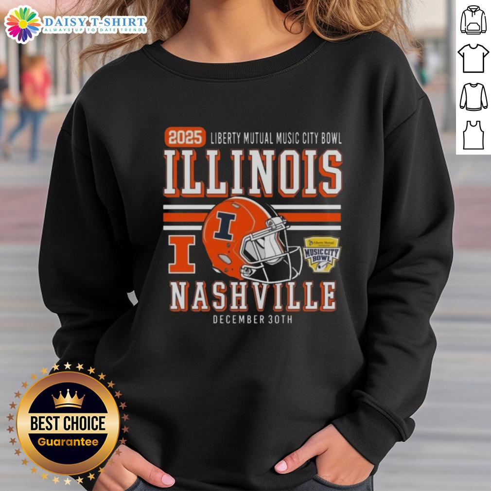 Premium Illinois Fighting Illini Football 2025 Liberty Mutual Music City Sweatshirt Alt Text: Premium Illinois Fighting Illini Football 2025 Liberty Mutual Music City Sweatshirt in vibrant orange and navy blue.