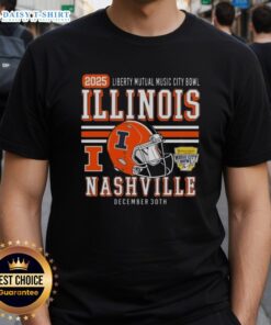 Alt Text: Premium Illinois Fighting Illini Football 2025 Liberty Mutual Music City T-Shirt featuring team colors and logo.