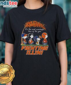 Premium Illinois Fighting Illini X Peanuts Snoopy and Friends autumn ladies tee for the most wonderful time of the year.