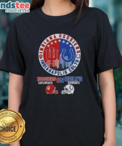 Premium Indiana Hoosiers football helmet design on a ladies tee, perfect for Saturdays and Indianapolis Colts Sundays.