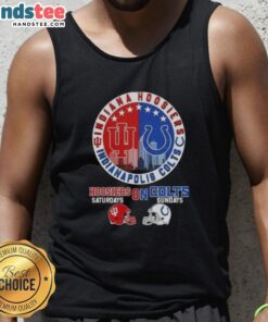 Premium Indiana Hoosiers Skyline tank top featuring football helmets for Saturdays and Indianapolis Colts Sundays.