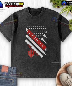 Premium Indiana Hoosiers X Teacher American Flag Washed T-Shirt featuring a stylish design for sports fans and educators.