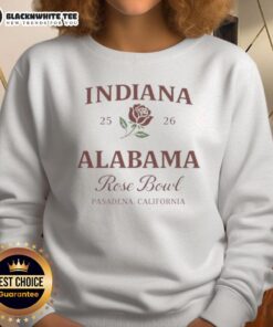 Premium Indiana vs Alabama 2026 Rose Bowl Pasadena California sweatshirt featuring team logos and vibrant colors.