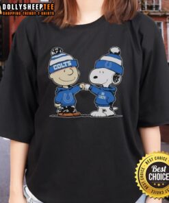 Premium Indianapolis Colts Snoopy and Charlie Brown Best Friends ladies tee, featuring playful graphics and team colors.