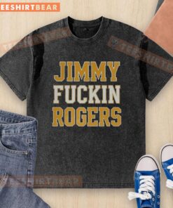Premium Iowa State Cyclones Jimmy Fuckin Rogers washed t-shirt in red, featuring bold team graphics for fans.