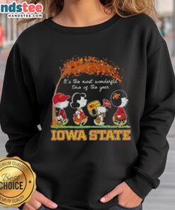 Alt Text: Premium Iowa State Cyclones sweatshirt featuring Snoopy and friends celebrating autumn's most wonderful time.