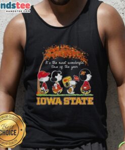 Premium Iowa State Cyclones X Peanuts Snoopy tank top featuring autumn design, perfect for the most wonderful time of the year.