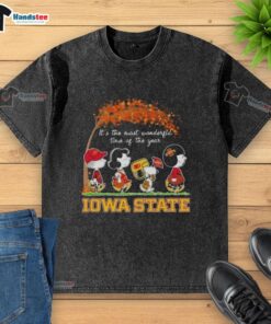 Premium Iowa State Cyclones X Peanuts Snoopy autumn t-shirt featuring cheerful designs perfect for the fall season.