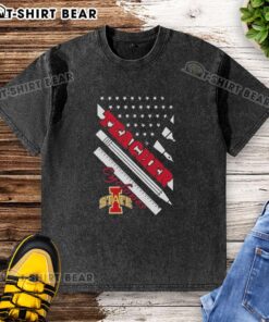 Premium Iowa State Cyclones X Teacher American Flag Washed T-Shirt featuring a stylish design for fans and educators.