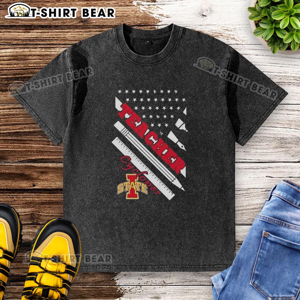 Premium Iowa State Cyclones X Teacher American Flag Washed T Shirt Premium Iowa State Cyclones X Teacher American Flag Washed T-Shirt featuring a stylish design for fans and educators.