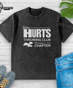 Alt Text: Premium Jalen Hurts throwing in Philadelphia Eagles Chapter washed t-shirt, perfect for fans and casual wear.