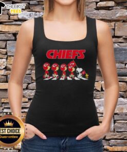 Premium Kansas City Chiefs X Peanuts Snoopy and Friends Abbey Road tank top featuring iconic characters in a stylish design.