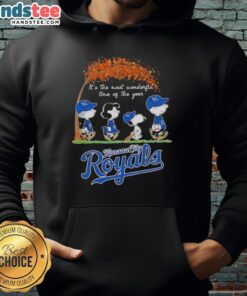 Premium Kansas City Royals X Peanuts Snoopy hoodie for autumn, featuring 'It's The Most Wonderful Time Of The Year' design.