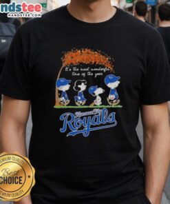 Premium Kansas City Royals X Peanuts Snoopy T-Shirt for Autumn, celebrating 'It's The Most Wonderful Time Of The Year.'