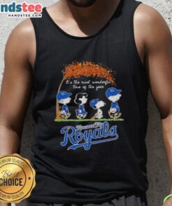 Alt Text: Premium Kansas City Royals X Peanuts Snoopy and Friends tank top for autumn, celebrating the most wonderful time of the year.