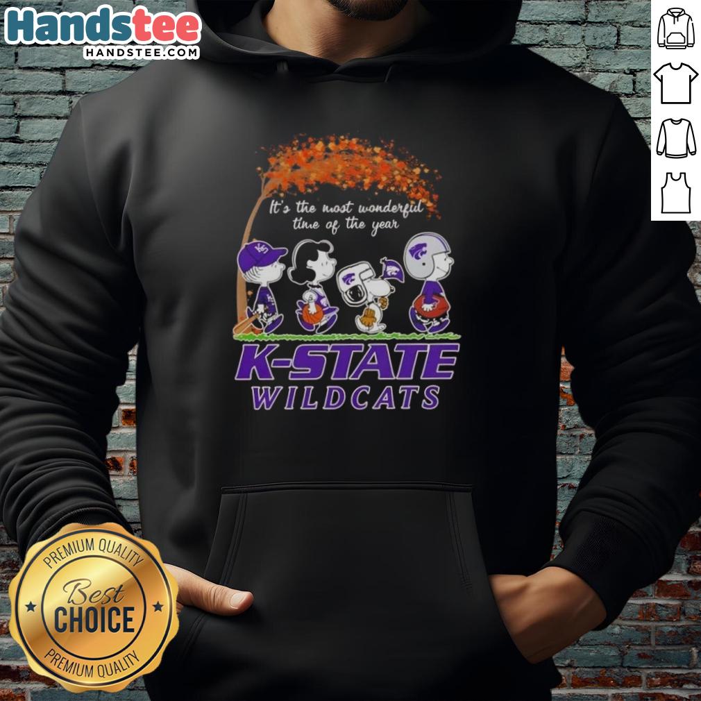 premium-kansas-state-wildcats-x-peanuts-snoopy-and-friends-autumn-its-the-most-wonderful-time-hoodie Alt Text: Cozy Premium Kansas State Wildcats X Peanuts Snoopy hoodie for autumn, celebrating the most wonderful time of the year.