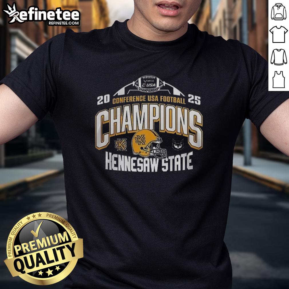 premium-kennesaw-state-2025-c-usa-football-conference-champions-t-shirt Alt Text: Premium Kennesaw State 2025 C-USA Football Conference Champions T-Shirt featuring bold graphics and team colors.