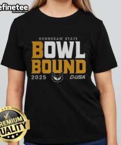 Premium Kennesaw State Owls 2025 Bowl Bound ladies tee featuring vibrant graphics and comfortable fit for fans.