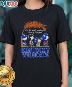 Premium Kentucky Wildcats X Peanuts Snoopy and Friends autumn ladies tee celebrating the most wonderful time of the year.