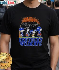Premium Kentucky Wildcats X Peanuts Snoopy and Friends autumn t-shirt celebrating 'It's the Most Wonderful Time' theme.