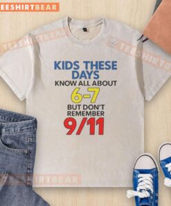 Premium kids' washed t-shirt featuring a design about 6-7 but not remembering 9/11, perfect for stylish youth wear.