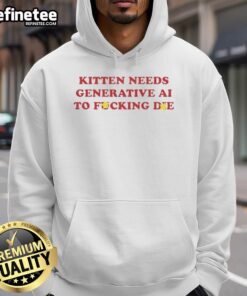 Premium kitten hoodie featuring a bold 'Generative AI to Fcking Die' graphic, perfect for cat lovers and tech enthusiasts.