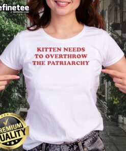 Alt Text: Premium kitten graphic tee for ladies, featuring a playful design about overthrowing the patriarchy.
