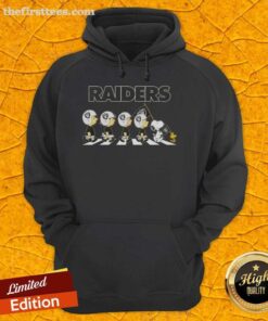 Alt Text: Premium Las Vegas Raiders X Peanuts Snoopy and Friends Abbey Road Hoodie featuring colorful graphics and a stylish design.