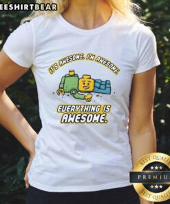 Premium Lego Feeling Awesome Ladies Tee with vibrant graphics, celebrating positivity and creativity in fashion.