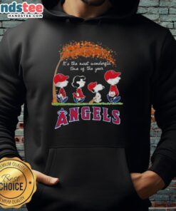 Premium Los Angeles Angels X Peanuts Snoopy hoodie featuring autumn design, perfect for celebrating the season.