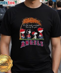 Premium Los Angeles Angels X Peanuts Snoopy and Friends autumn t-shirt featuring joyful designs for the holiday season.