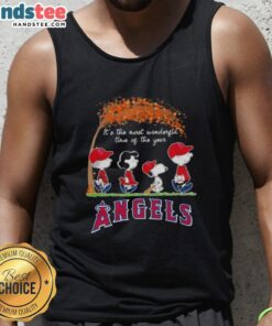 Alt Text: Premium Los Angeles Angels X Peanuts Snoopy and Friends autumn tank top featuring a festive design for the season.