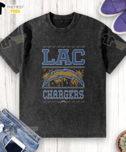 Premium Los Angeles Chargers holiday washed t-shirt featuring a festive design, perfect for Chargers fans this season.