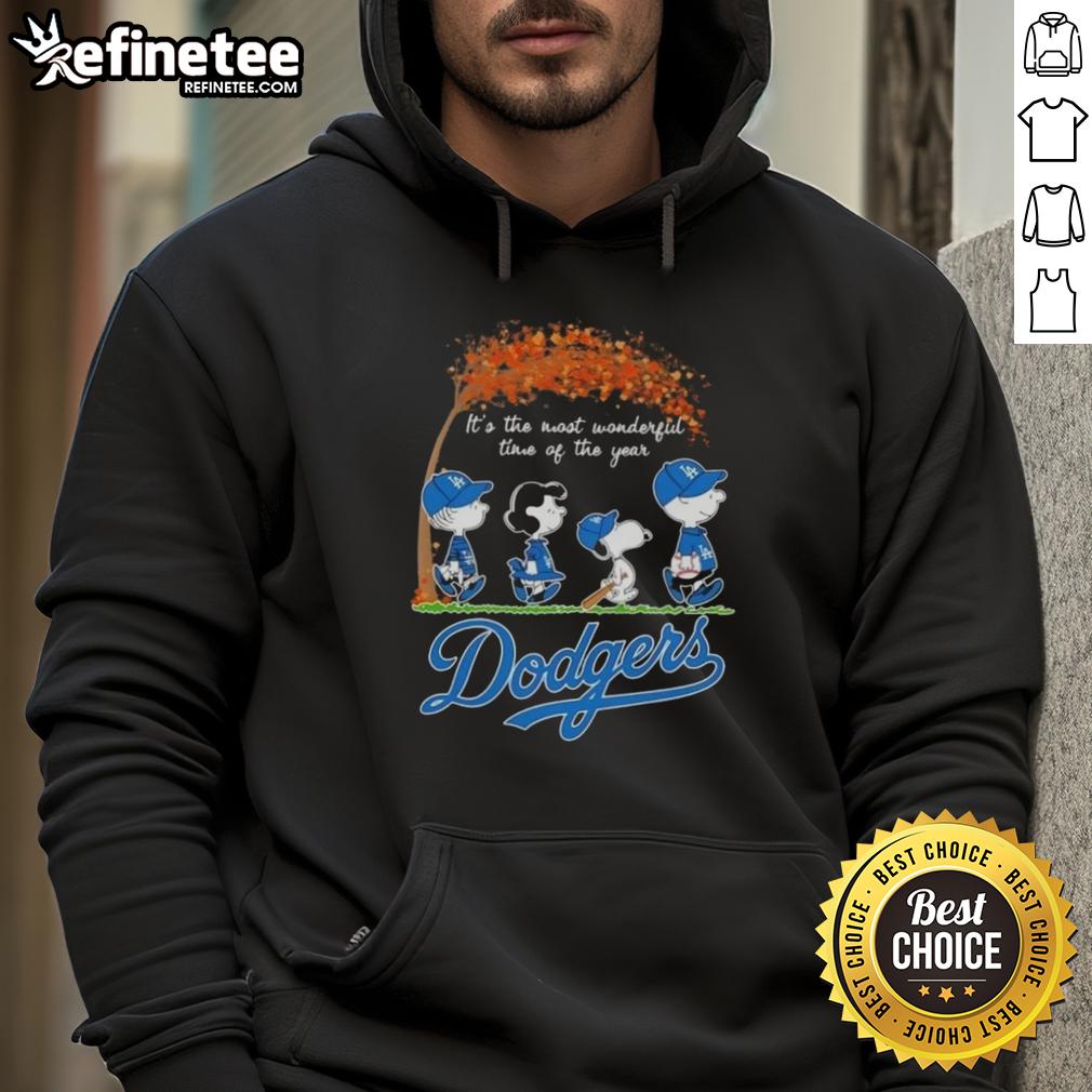 premium-los-angeles-dodgers-x-peanuts-snoopy-and-friends-autumn-its-the-most-wonderful-time-of-the-year-hoodie Alt Text: Premium Los Angeles Dodgers x Peanuts Snoopy hoodie for autumn, celebrating 'It's The Most Wonderful Time Of The Year'.