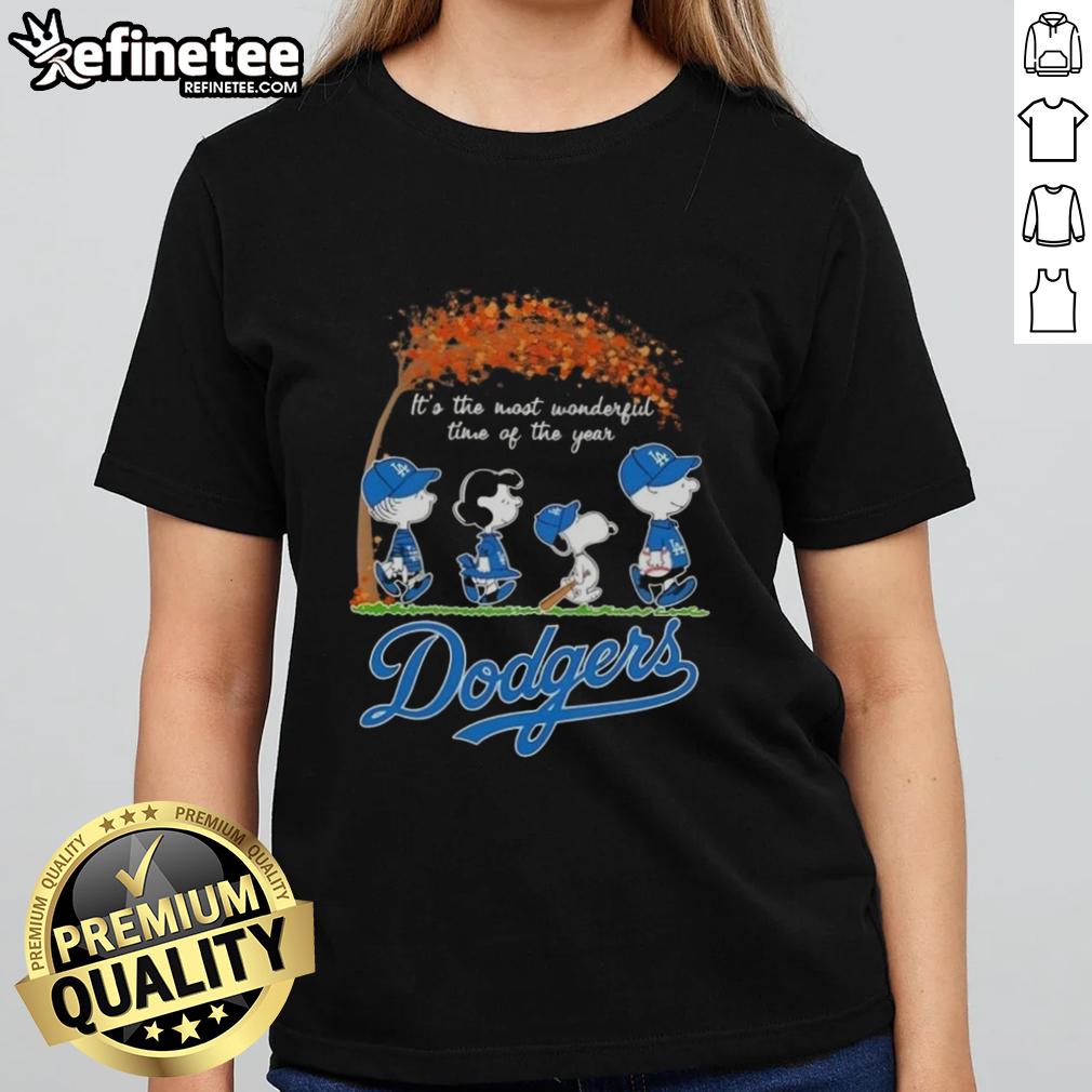 premium-los-angeles-dodgers-x-peanuts-snoopy-and-friends-autumn-its-the-most-wonderful-time-of-the-year-ladies-tee Premium Los Angeles Dodgers X Peanuts Snoopy autumn ladies tee celebrating the most wonderful time of the year.