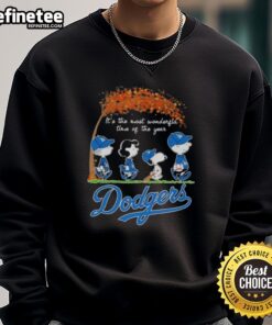 Premium Los Angeles Dodgers X Peanuts Snoopy sweatshirt for autumn, celebrating the most wonderful time of the year.