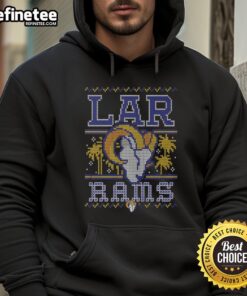 Premium Los Angeles Rams holiday hoodie featuring team colors and logo, perfect for fans during the festive season.
