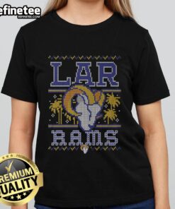 Premium Los Angeles Rams Holiday Ladies Tee in festive design, perfect for game day and holiday celebrations.