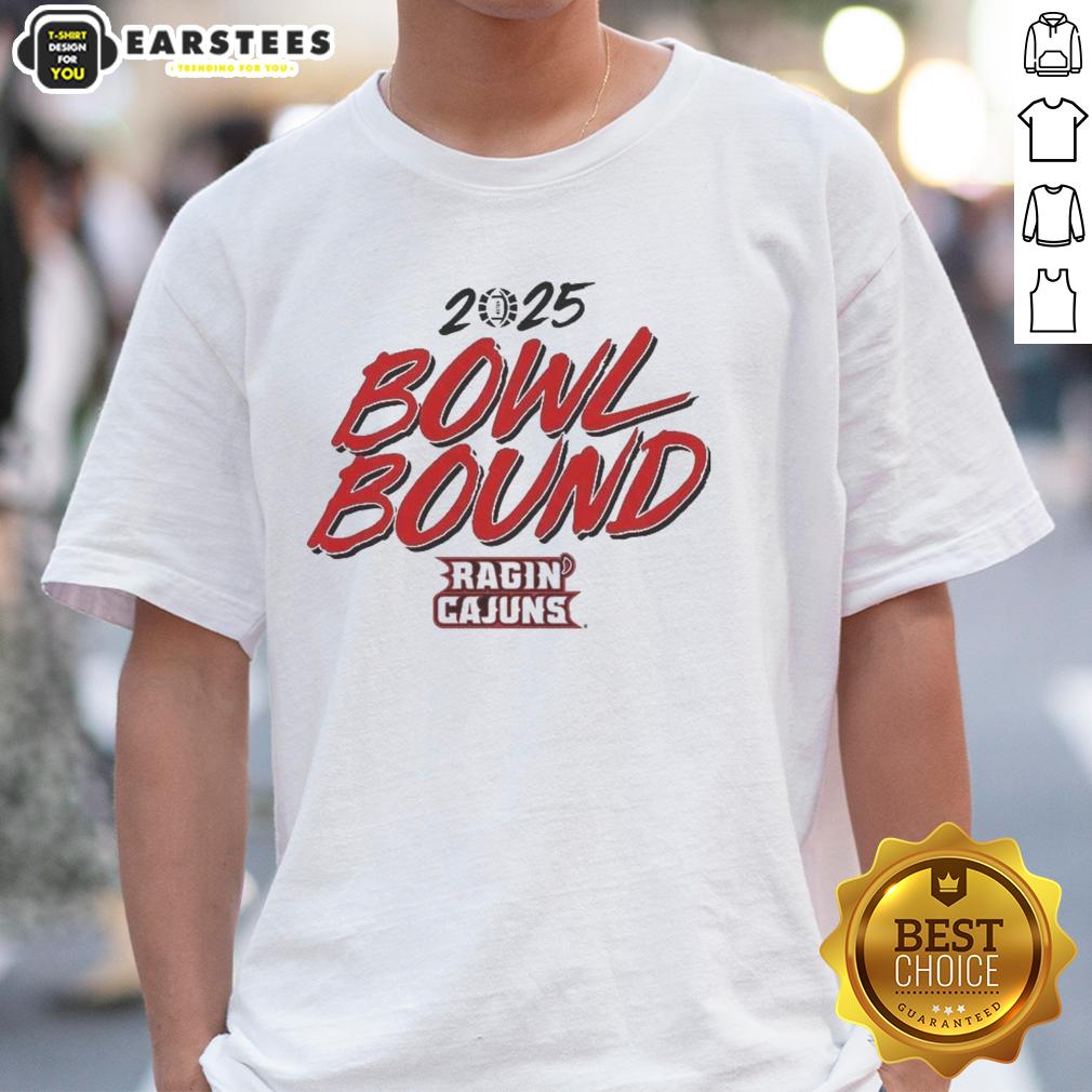 premium-louisiana-ragin-cajuns-2025-bowl-bound-t-shirt Alt Text: Premium Louisiana Ragin' Cajuns 2025 Bowl Bound T-Shirt featuring bold team colors and logo, perfect for fans.