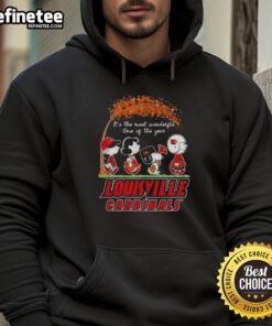 Premium Louisville Cardinals X Peanuts Snoopy hoodie for autumn, celebrating 'It's The Most Wonderful Time Of The Year.'