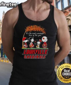Premium Louisville Cardinals X Peanuts Snoopy tank top for autumn featuring 'It's the Most Wonderful Time of the Year' design.