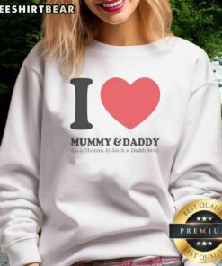 Premium Love Mummy and Daddy sweatshirt featuring 'Lu is Mummy and Jarch is Daddy' design for family bonding.